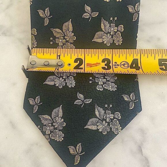 🔥 Valentino 100% Silk Floral Gold Accents Tie - Picture 12 of 16